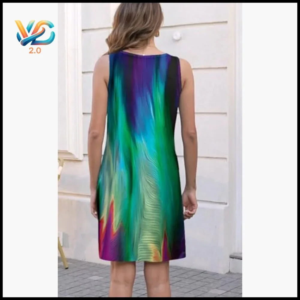 Women's Sleeveless V-Neck A-Line Dress with Pockets, Casual Boho Floral Summer